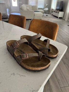 Birkenstock Brown Two-Strap Cork Footbed Sandals
